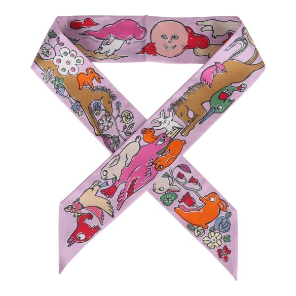 Hermes  Mille et Un Lapins  Parme Silk Twilly Pair Hot on Sale