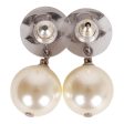 Chanel Silver CC Faux Crystal Pearl Drop Earrings Hot on Sale