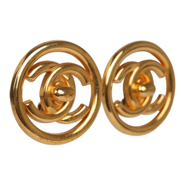 Vintage Chanel 24K Gold Plated CC Circle Turnlock Earrings Online now