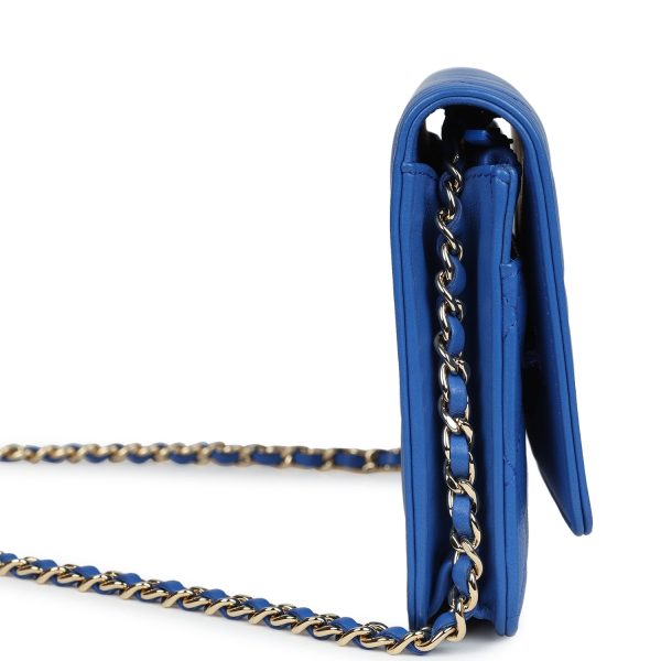 Chanel Boy Wallet On Chain WOC Electric Blue Lambskin Light Gold Hardware Fashion