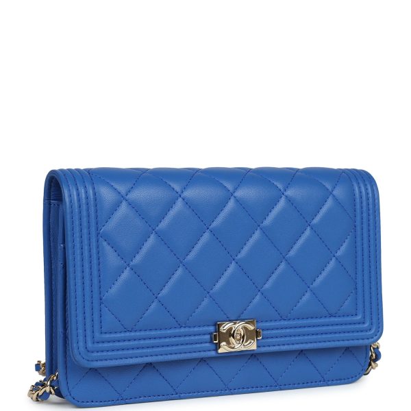 Chanel Boy Wallet On Chain WOC Electric Blue Lambskin Light Gold Hardware Fashion