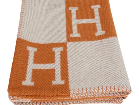 Hermes  Classic Avalon  Ecru and Orange H Blanket Discount