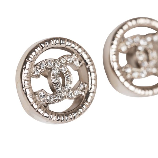 Chanel Silver CC Circle Stud Earrings Online