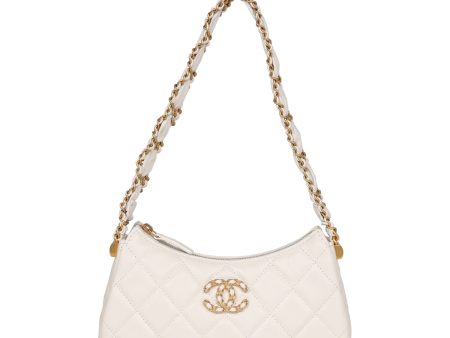 Chanel 19 Hobo Bag White Aged Calfskin Brushed Gold Hardware Cheap