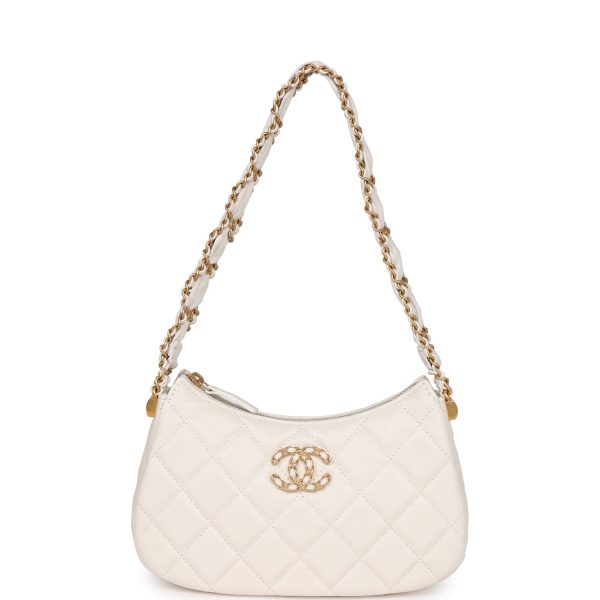 Chanel 19 Hobo Bag White Aged Calfskin Brushed Gold Hardware Cheap