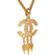 Vintage Chanel 24K Gold Plated Filigree Cut-Out CC Pendant Necklace Fashion