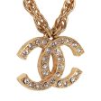 Vintage Chanel Gold CC Faux Crystal Pendant Necklace Discount