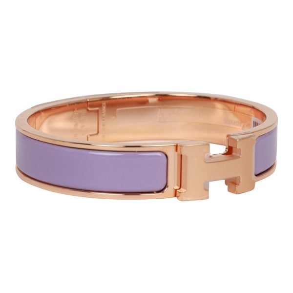 Hermes Lilac Clic Clac H Narrow Enamel Bracelet PM RGHW Online Hot Sale