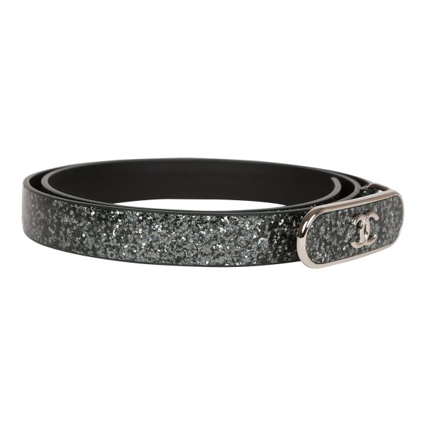 Chanel Black Metallic Patent Leather Belt 70 For Cheap