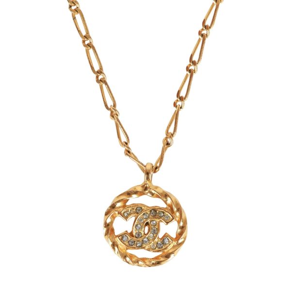 Vintage Chanel 24K Gold Plated Crystal CC Charm Pendant Necklace Supply