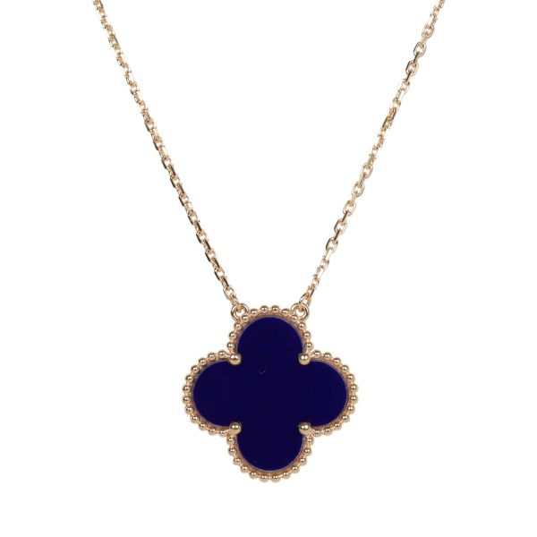 Van Cleef & Arpels Vintage Alhambra 18k Lapis Lazuli Pendant Necklace For Sale