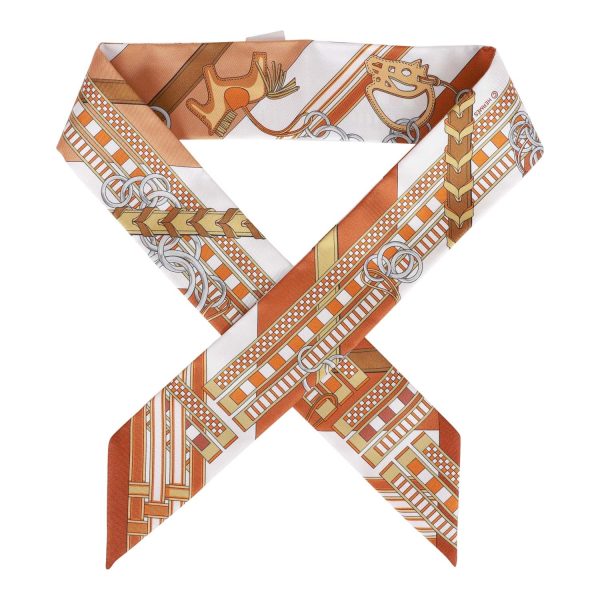 Hermes  Brides Et Gris  Orange Silk Twilly Online now