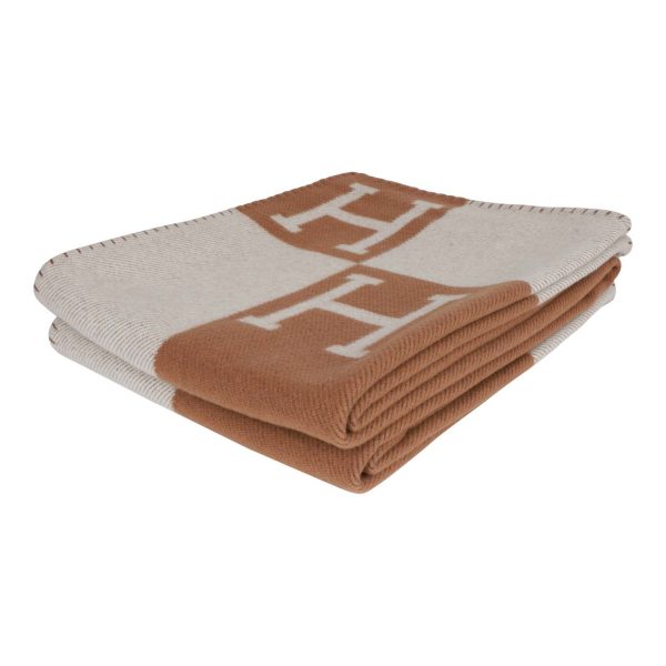 Hermes  Classic Avalon  Ecru and Camel Blanket Cheap