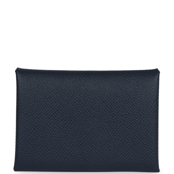 Hermes Calvi Duo Card Holder Bleu Indigo Epsom Palladium Hardware on Sale