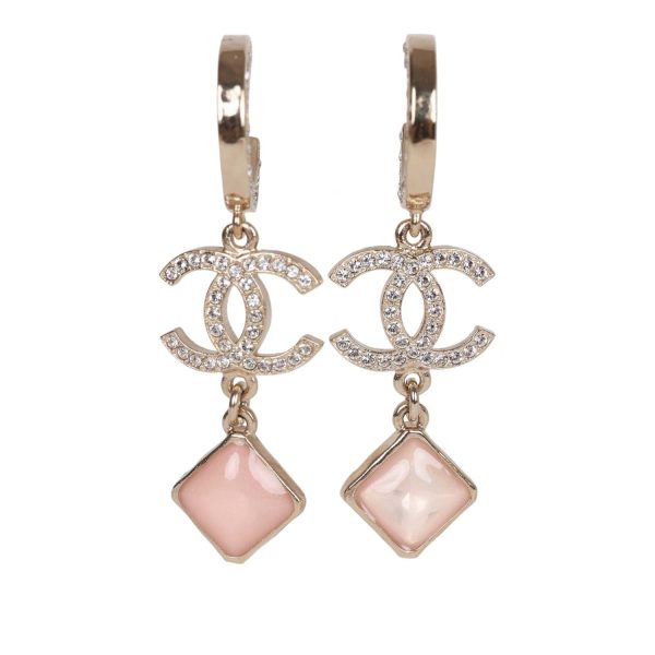 Chanel Pink Crystal CC Pendant Earrings Sale