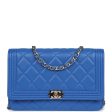 Chanel Boy Wallet On Chain WOC Electric Blue Lambskin Light Gold Hardware Fashion