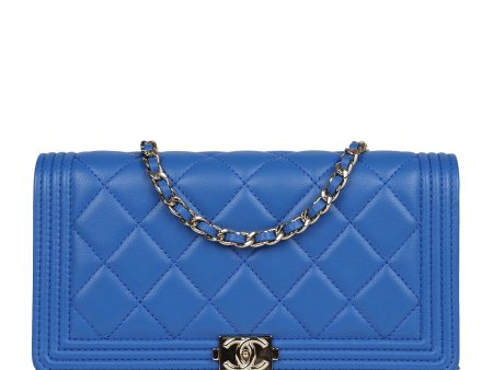 Chanel Boy Wallet On Chain WOC Electric Blue Lambskin Light Gold Hardware Fashion