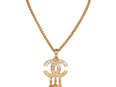 Vintage Chanel Gold Plated Fringe CC Pendant Necklace For Cheap