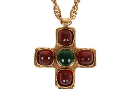 Vintage Chanel Gold Gripoix Byzantine Cross Pendant Necklace Online Hot Sale