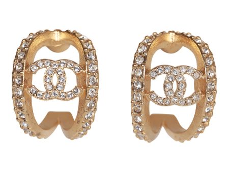 Chanel CC Gold and Crystal Huggie Earrings Sale