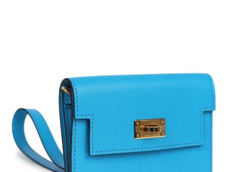 Hermes Kelly Pocket Slim Wallet Bleu Frida Chevre Gold Hardware Online Sale