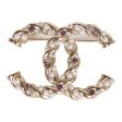 Chanel Twisted CC Crystal and Faux Pearl Brooch Light Pink Gold Metal Sale