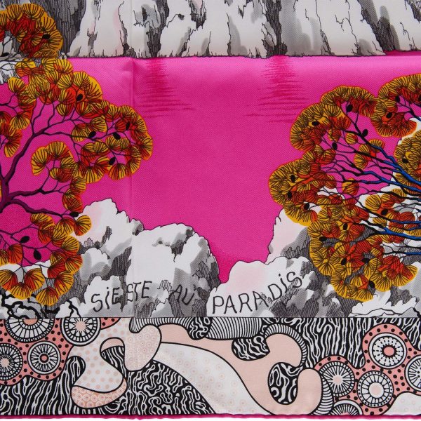 Hermes  Sieste au Paradis  Fuchsia Silk Scarf 90cm Discount