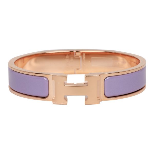 Hermes Lilac Clic Clac H Narrow Enamel Bracelet PM RGHW Online Hot Sale