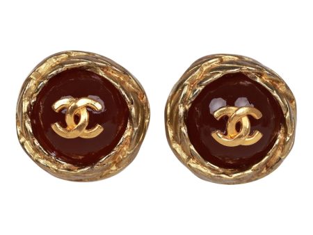 Vintage Chanel 24K Gold Plated CC Red Gripoix Stud Earrings For Cheap