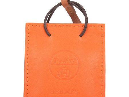 Hermes Orange Mini Shopping Bag Charm Sale