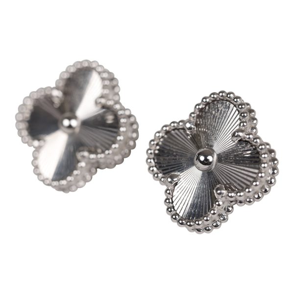 Van Cleef & Arpels Vintage Alhambra Motif Earrings 18K White Gold Fashion