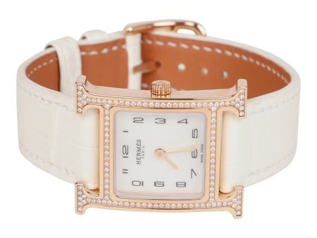 Hermes Mini H Hour Diamond Watch White Matte Alligator Band Sale