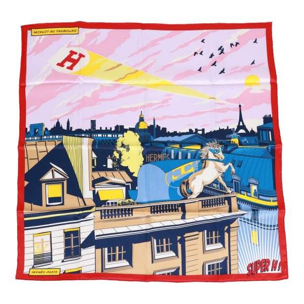 Hermes  Minuit au Faubourg  Rouge Silk Twill Scarf 70cm Supply