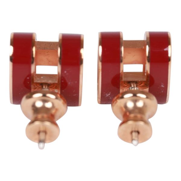 Hermes Red Enamel Mini Pop H Earrings RGHW Sale