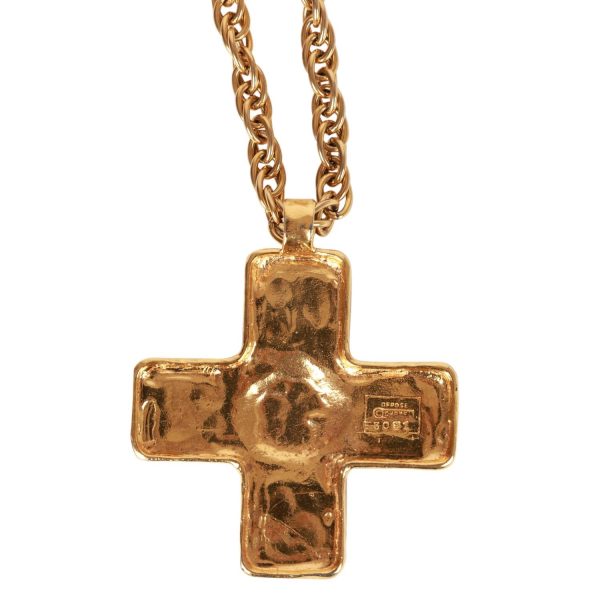 Vintage Chanel Gold Gripoix Byzantine Cross Pendant Necklace Online Hot Sale