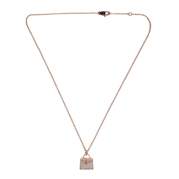 Hermes 18k Rose Gold Diamond Kelly Amulettes Pendant Necklace Supply