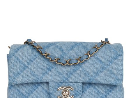 Chanel Blue Quilted Denim Rectangular Mini Flap Bag Gold Hardware Cheap