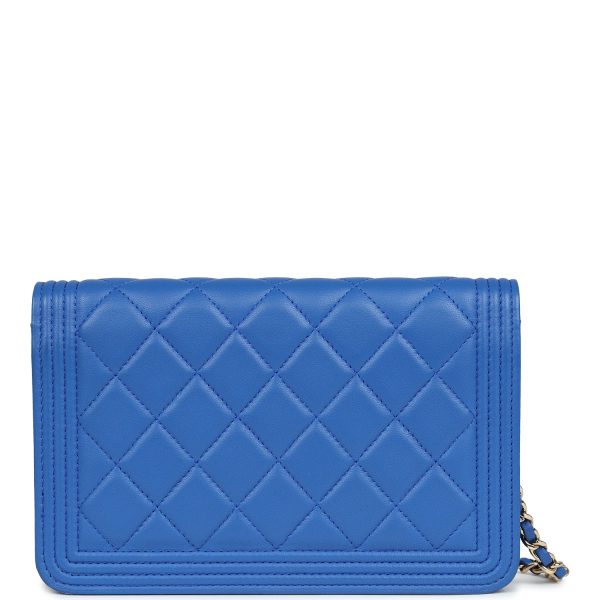 Chanel Boy Wallet On Chain WOC Electric Blue Lambskin Light Gold Hardware Fashion