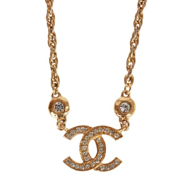 Vintage Chanel Gold Interlocking CC Hanging Pendant Necklace For Sale