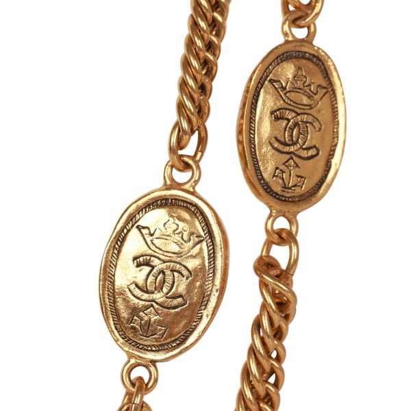 Vintage Chanel 24K Gold Plated CC Oval Coin Charm Sautoir Necklace Fashion