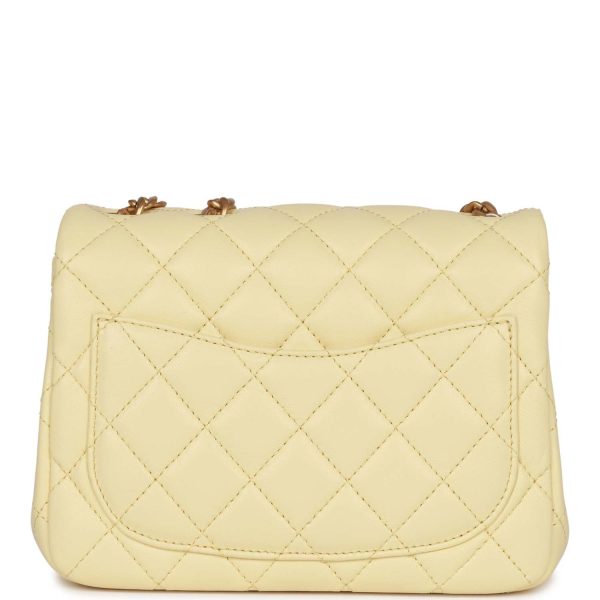 Chanel Camellia Crush Mini Square Flap Yellow Lambskin Antique Gold Hardware Cheap