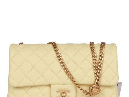 Chanel Camellia Crush Medium Flap Yellow Lambskin Antique Gold Hardware For Sale