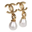 Chanel CC Pearl Drop Dangle Earrings Pearl & Gold Metal Online Hot Sale