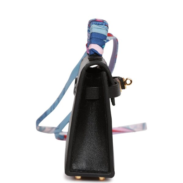 Hermes Black Tadelakt Mini Kelly Twilly Bag Charm For Sale