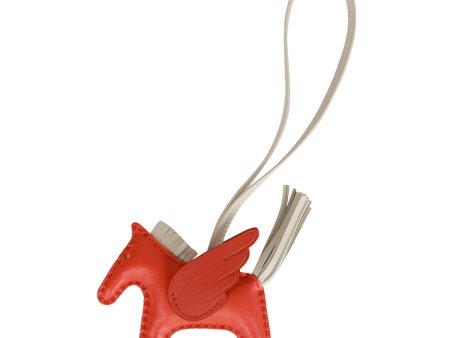 Hermes Orange Poppy Craie Terre Battue Agneau Pegasus Horse Rodeo Bag Charm PM Online now