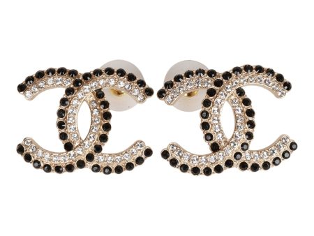 Chanel Black and Gold Crystal CC Earrings Sale