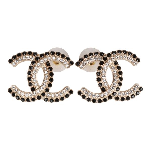 Chanel Black and Gold Crystal CC Earrings Sale