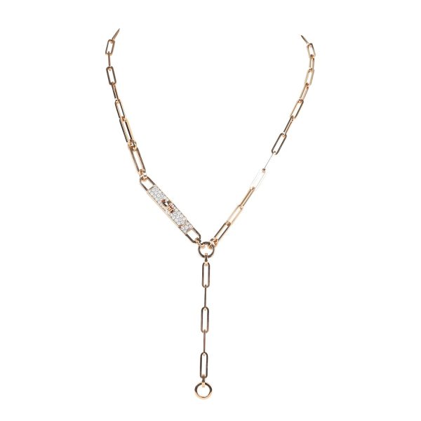 Hermes Kelly Chaine Lariat Necklace PM Diamonds 18K Rose Gold Hardware For Cheap