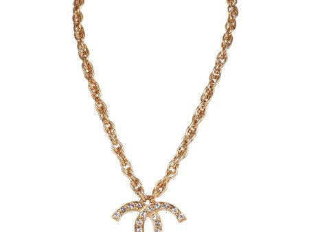 Vintage Chanel Gold CC Faux Crystal Pendant Necklace Discount