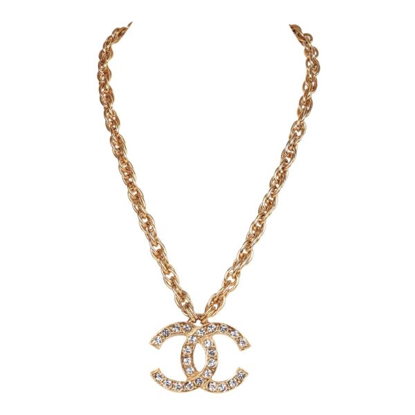 Vintage Chanel Gold CC Faux Crystal Pendant Necklace Discount